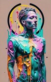 surrealistic person liquid neon paint full body watercolor paint