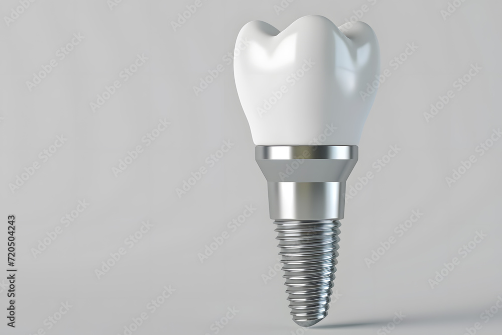 Close up of dental teeth implant isolated on light grey background