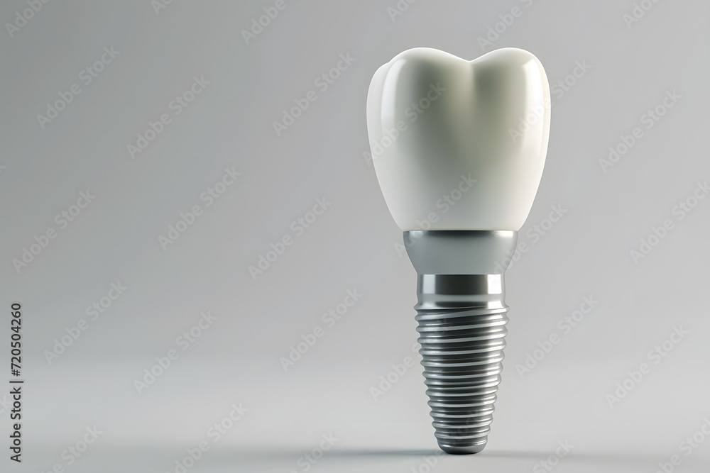 Close up of dental teeth implant isolated on light grey background Close up of dental teeth implant isolated on light grey background