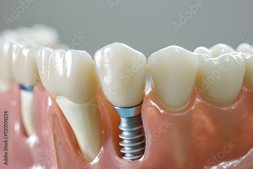 Close up of dental teeth implants. Medically accurate 3D illustration of dental implants concept