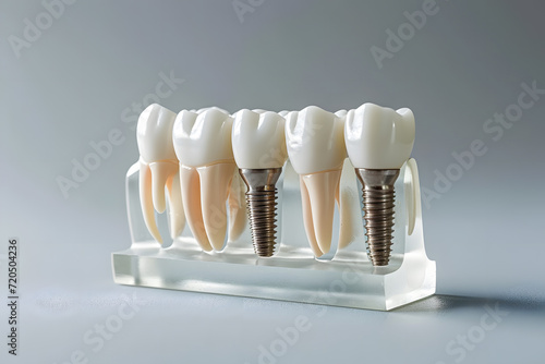 Close up of dental teeth implants. Medically accurate 3D illustration of dental implants concept