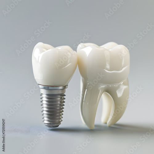 Close up of dental teeth implant isolated on light grey background