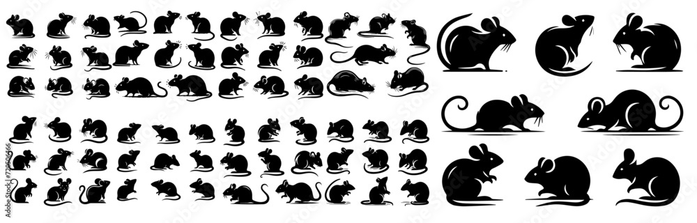 Vector set of mice in silhouette style - obrazy, fototapety, plakaty 