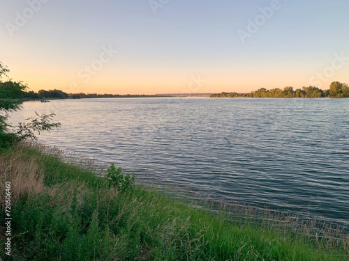 The sun rising over the Columbia River in Richland, Washington