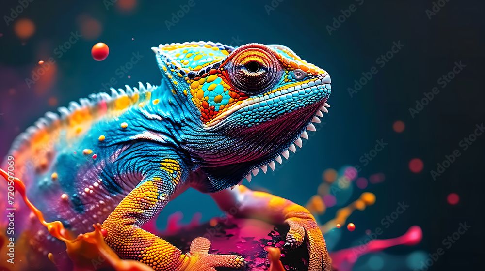 Colorful chameleon on a splash of paint, a novel creativity concept Generated by AI. Colorful chameleon on a splash of paint, a novel creativity concept Generated by AI.