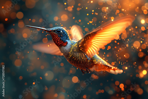 Data transmission concept with Digital humming bird flying background Generated by AI. 