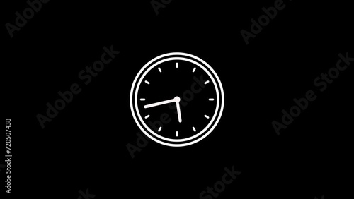 White Clock in a 12 hours loop. timer time lapse video animation. Animated clock. Hands of the clock turn quickly. Concept of time, deadline. Animation wall clock on Black background. photo