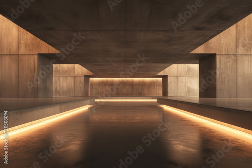 Empty dark abstract brown concrete room smooth interior.  photo