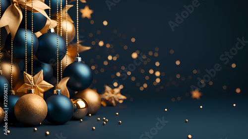 Luxurious Christmas balls on glowing bokeh background, Christmas and New Year minimalistic background