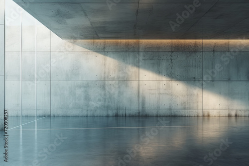 Abstract Empty space with concrete wall. Modern blank showroom with floor. 