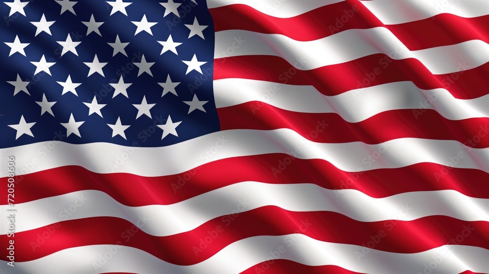 Waving American flag background with stripes and stars with visible fabric texture Waving American flag background with stripes and stars with visible fabric texture