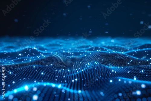 Digital Landscape With Abstract Blue Patterns Represents Computer Networks