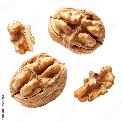 Walnuts flying isolated on white or transparent background