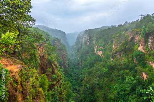 Enveloped in dense forest having medicinal plants and wriggling water streams, Handi Khoh is a horse-shoe shaped ravine valley having sheer drop of 100m in Pachmarchi, Madhya Pradesh, India. photo