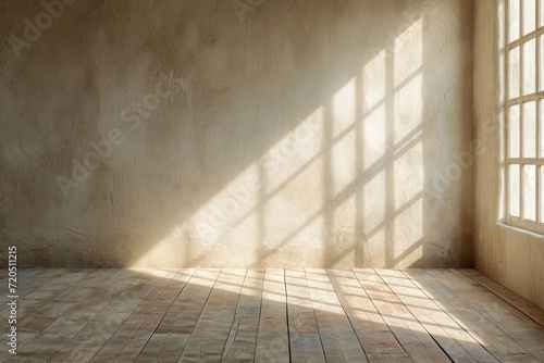 Empty Room With Natural Light, Earthy Color Background, Diffuse Shadows, Wooden Materials