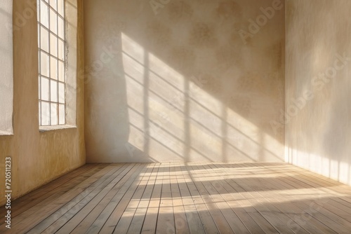 Empty Room With Natural Light  Earthy Color Background  Diffuse Shadows  Wooden Materials