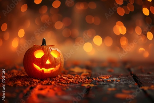 Enchanting Halloween Scene Pumpkin On Bokeh Backdrop Invites Celebration With Copy Space