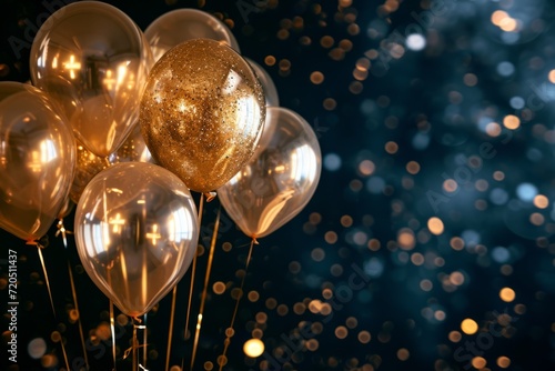 Gold Balloons On A Dark Background