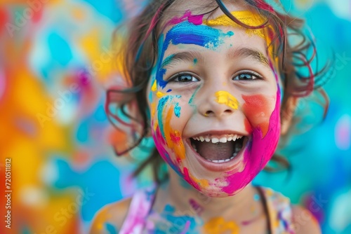 A Little Girl With Colorful Paint On Her Face