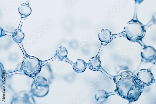 Macro Shot Of Clear Liquid Bubbles Resembling Molecular Structures On White Background. Сoncept Macro Photography, Liquid Bubbles, Molecular Structures, White Background