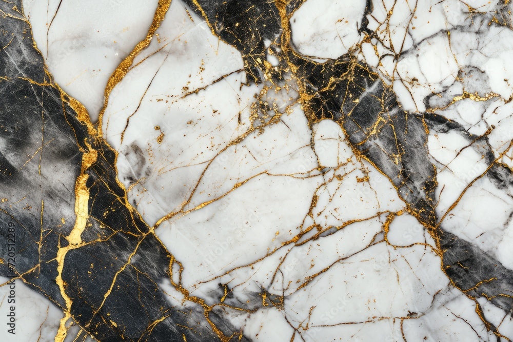 Smooth White Marble With Gold Veins Against Sleek Black Background Texture