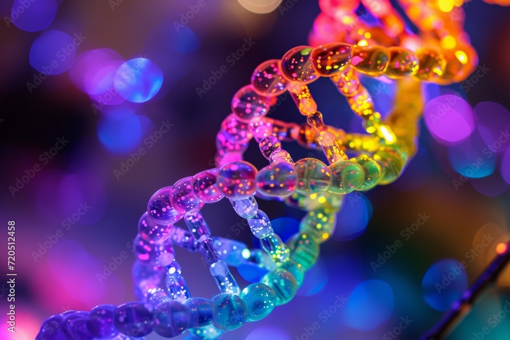 Vibrant And Enlarged Dna Helix Model Showcasing Colorful Spots And Patterns