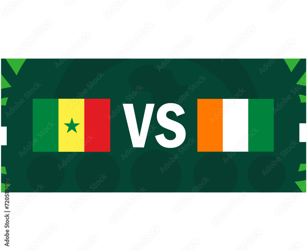 Senegal And Ivory Coast Match Flags African Nations 2023 Emblems Teams Countries African Football Symbol Logo Design Vector Illustration