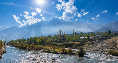 Serene Landscape of Sindh river valley near Sonamarg village in Ganderbal district of Jammu and Kashmir, India. It is a popular tourist destination for trekking and Amarnath holy pilgrimage. photo