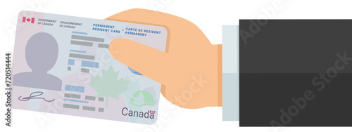 A hand presents a Canadian permanent resident card cut out on a white background