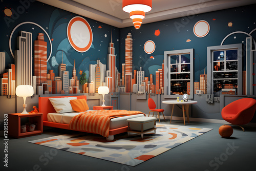 childrens bedroom featuring a custom mural  photo