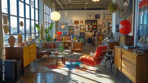 vintage secondhand decor and furniture store that complements the vintage theme in the style of the 70s and 80s
