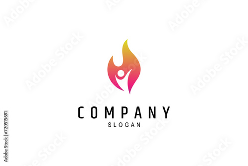 Abstract person logo with fire in modern gradient color style