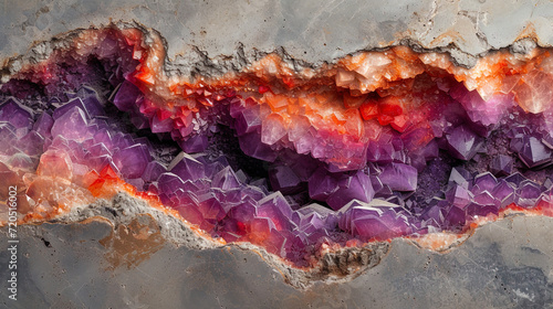 Marble with abstract red and purple inserts that give the surface mystery and in