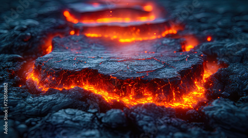 Mirror reflection of flame in hot lava, creating a game of light and sh