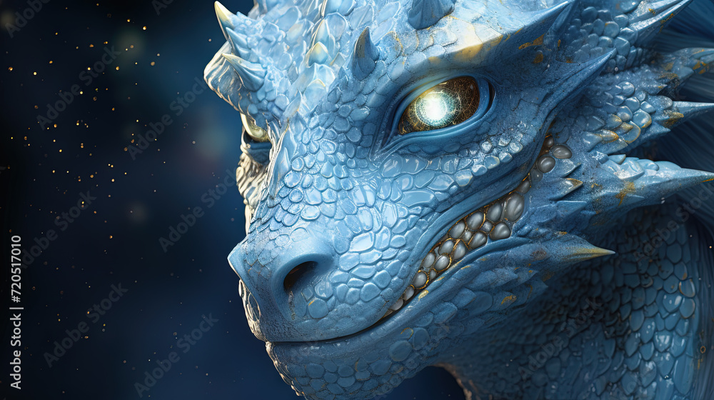 Naklejka premium Blue dragon woman, mysterious monster from farytales and symbol of 2024 lunar year in Chinese calendar.