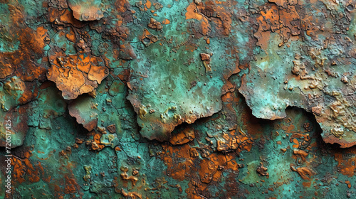 Oxidized bronze sheet a surface with stains of greenishbrown oxidation, which gives the character of an old copper ma photo
