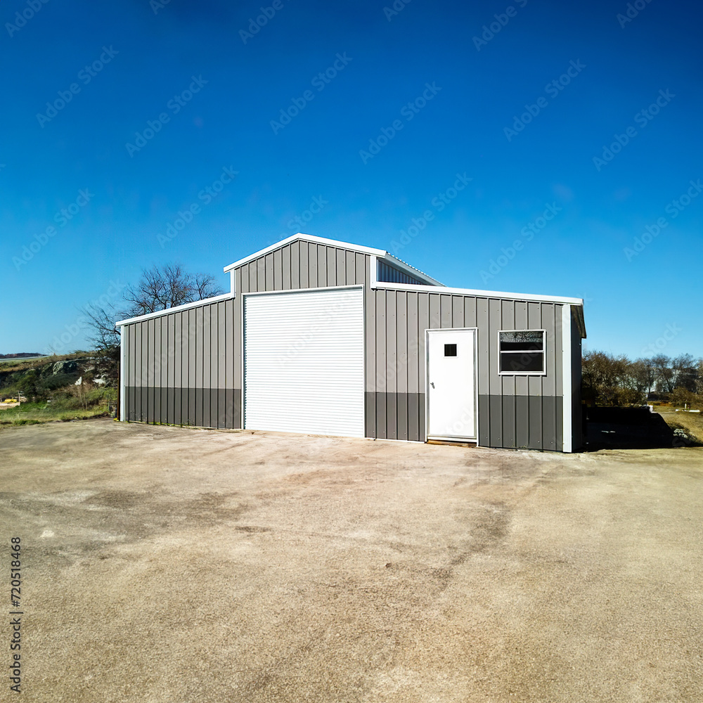 3d illustration of metal building storage with natural background