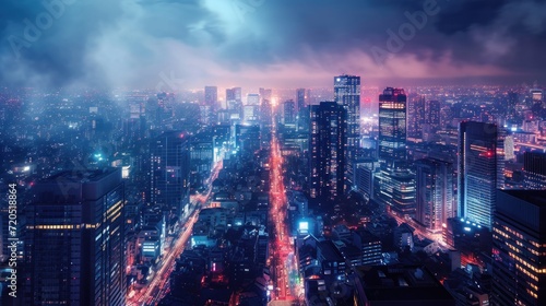 A visionary depiction of a digital city seamlessly integrated with high-speed information and power grids.