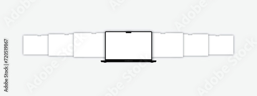 Laptop mockup with blank wireframing pages. Concept for showcasing web-design projects. Vector illustration