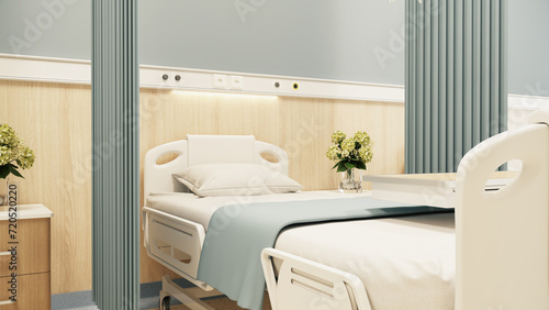 Esthetic and clean modern hospital patient room  private clinic comfortable recovery place for patient treatment. Hospital ward interior.