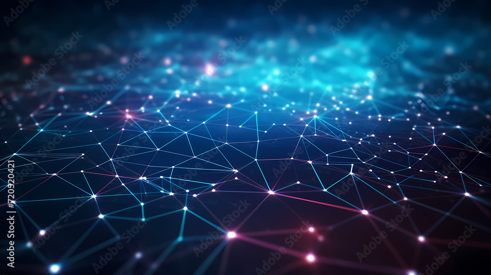 Fototapeta premium Futuristic technology background of digital glowing waves and network system