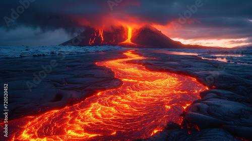 Streams of hot lava, creating volcanic labyrinths and frozen islan photo
