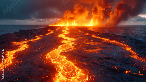 Streams of hot lava, creating volcanic labyrinths and frozen isl