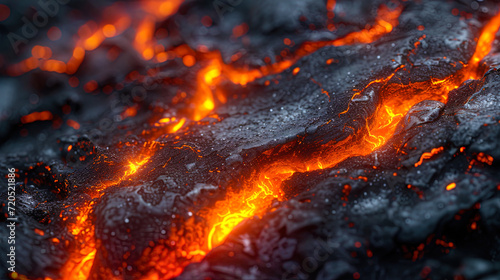 The surface of the lava flow with randomly cooling drops and crysta