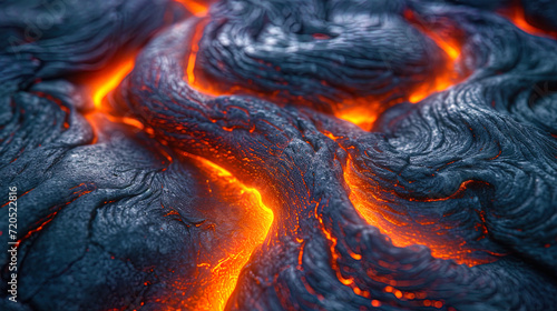 The texture of the lava lake with alternating bright and dark sh