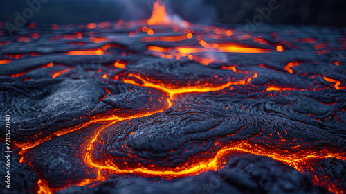 The texture of the lava lake with alternating bright and dark shad