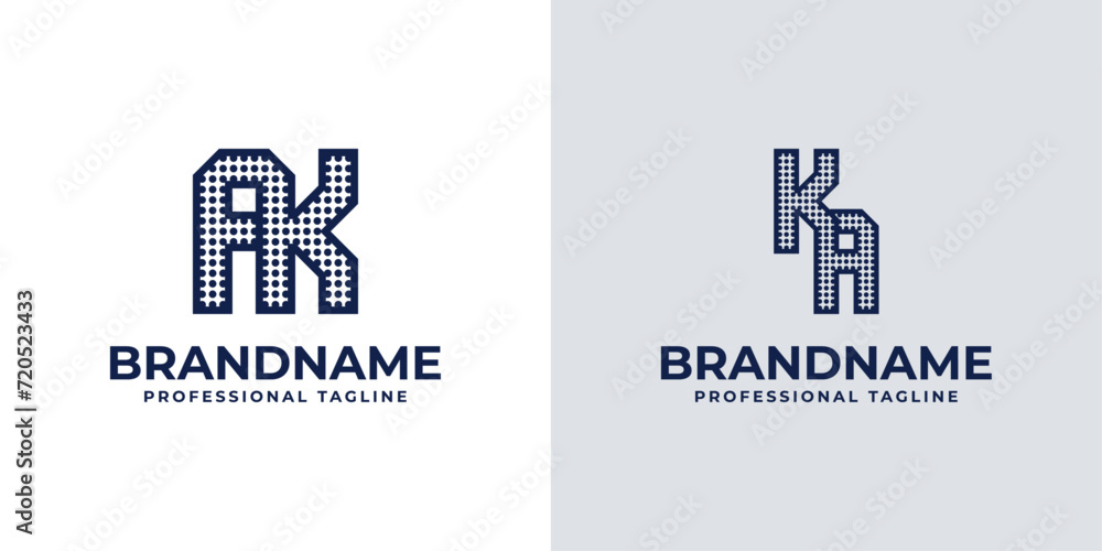Letters AK and KA Dot Monogram Logo, Suitable for business with AK or KA initials Letters AK and KA Dot Monogram Logo, Suitable for business with AK or KA initials