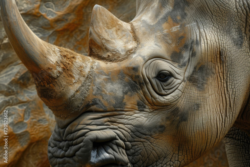 A captivating close-up portrait of a majestic rhinoceros