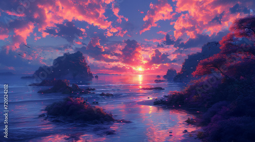 sunset over the sea. Generative AI © HUIWON