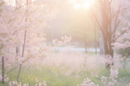 serene spring day in park, soft pink sakura flowers 